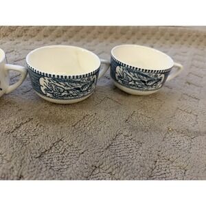 Vintage Royal China USA Currier & Ives Blue Scrolls 6 Oz Flat Cup set of 5